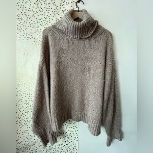 ‘Something Navy’ Heather Tan Turtleneck Knit Chunky Sweater size Medium